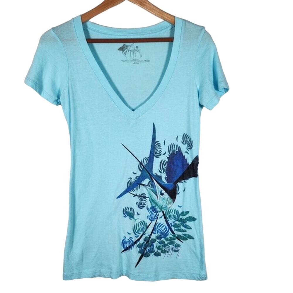 Women's Vneck Blue Guy Harvey Printed Tshirt Size XS